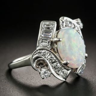 Estate Opal Platinum Diamond Ring