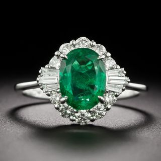 Estate Oval Emerald and Diamond Halo Ring - GIA  - 2