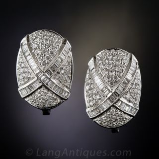 Estate Pavé And Baguette Diamond Earrings - 3.50 Carats - 1