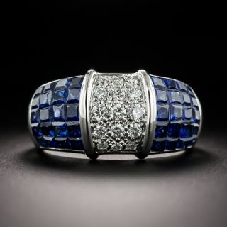 Estate Pavé Diamond and Invisibly Set Sapphire Band Ring, Size 7 - 2