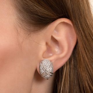 Estate Pave Diamond can Baguette Kiss Earrings - 3.50 Carats