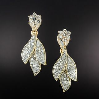 Estate Pavé Diamond Leaf Dangle Earrings - 2