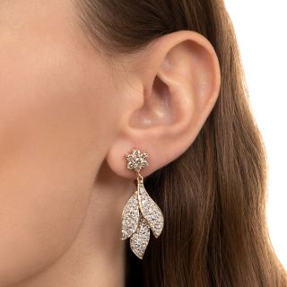 Estate Pavé Diamond Leaf Dangle Earrings