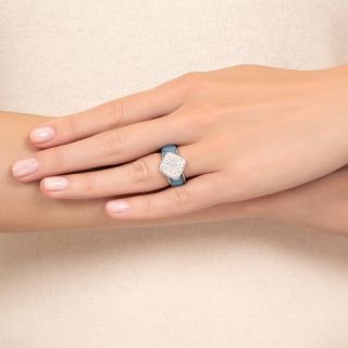 Estate Pave-Set Diamond And Blue Topaz Ring