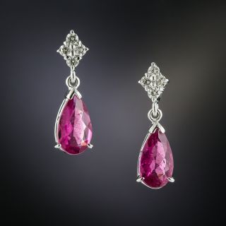 Estate Pear Shape Pink Tourmaline and Diamond Earrings - 3
