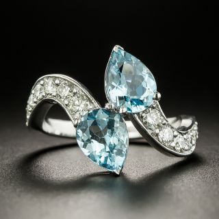 Estate Pear-Shaped Aquamarine and Diamond Bypass Ring - 2
