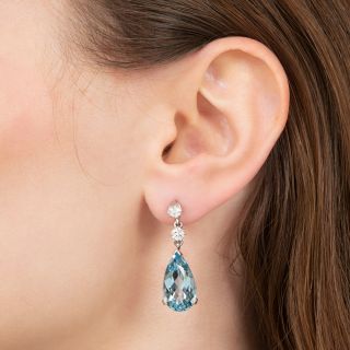 Estate Pear-Shaped Aquamarine and Diamond Drop Earrings
