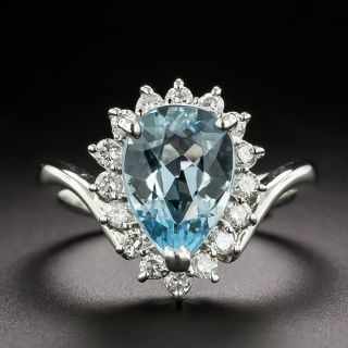 Estate Pear Shaped Aquamarine Platinum Diamond Ring - 4