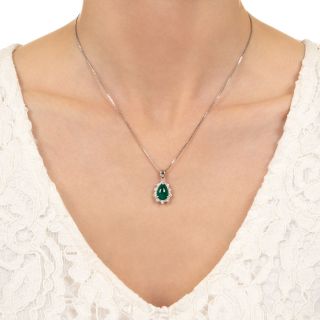 Estate Pear-Shaped Cabochon Emerald and Diamond Halo Necklace