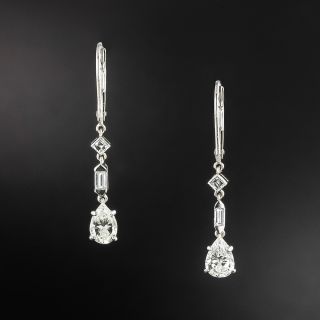 Estate Pear Shaped Diamond Dangle Earrings - 2