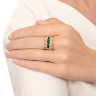 Estate Pear-Shaped Emerald and Baguette Diamond Band Ring