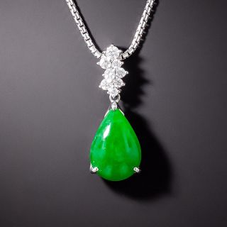 Estate Pear-Shaped Jade and Diamond Pendant - 3