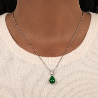 Estate Pear-Shaped Jade and Diamond Pendant