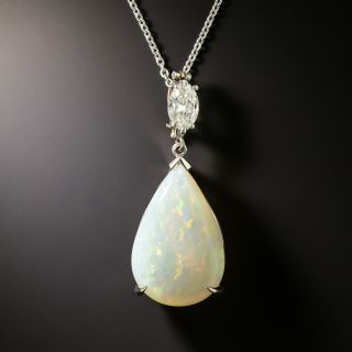 Estate Pear-Shaped Opal and Marquise Diamond Pendant - 2