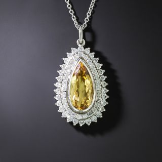 Estate Pear-Shaped Precious Topaz and Diamond Pendant - 2