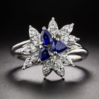 Estate Pear-Shaped Sapphire and Diamond Cluster Ring - 3