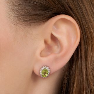 Estate Peridot and Diamond Halo Earrings
