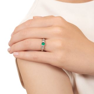 Estate Petite Cabochon Emerald Platinum Diamond Ring