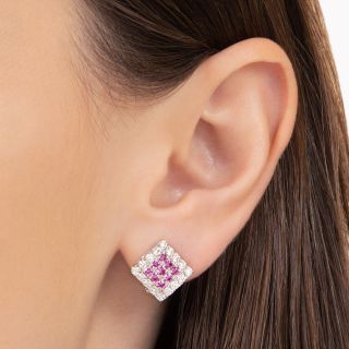 Estate Pink Sapphire and Diamond Earrings 