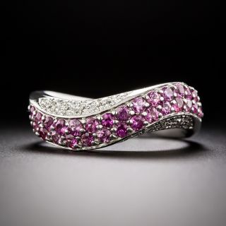 Estate Pink Sapphire and Diamond Wave Band Ring - 2