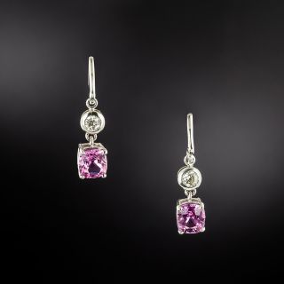 Estate Pink Sapphires and Diamond Dangle Earrings - 2