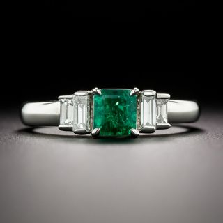 Estate Platinum Emerald and Diamond Ring - 3