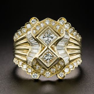 Estate Princess, Baguette And Round Brilliant Diamond Ring - 2