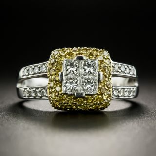 Estate Princess-Cut and Pavé Yellow Diamond Ring - 2