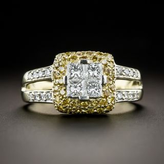 Estate Princess-Cut and Pavé Yellow Diamond Ring - 5