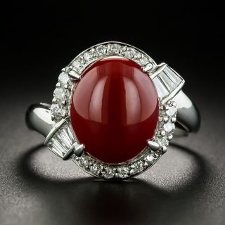 Estate Red Coral and Diamond Ring - 2