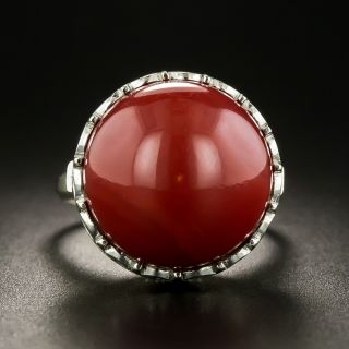 Estate Red Coral Cabochon Solitaire Ring - 2
