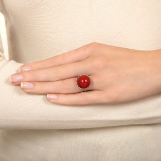 Estate Red Coral Cabochon Solitaire Ring