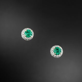 Estate Round Emerald and Diamond Stud Earrings - 3