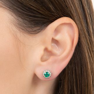 Estate Round Emerald and Diamond Stud Earrings
