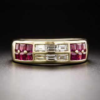 Estate Ruby and Baguette Diamond Band Ring - 3