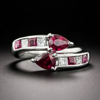 Estate Ruby and Diamond Bypass Ring - 3