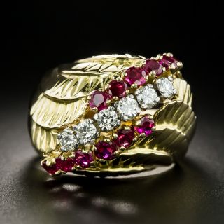 Estate Ruby and Diamond Cocktail Ring  - 3