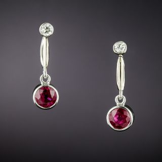 Estate Ruby and Diamond Dangle Earrings - 2