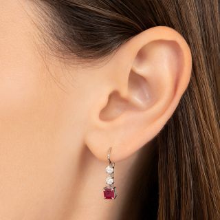 Estate Ruby and Diamond Dangle Earrings 