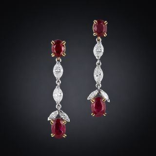 Estate Ruby and Diamond Drop Earrings - 5