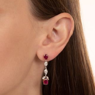 Estate Ruby and Diamond Drop Earrings