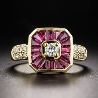 Estate Ruby and Diamond Halo Ring - 2
