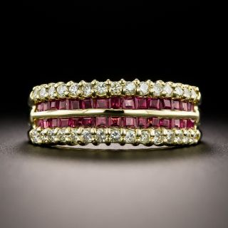 Estate Ruby and Diamond Multi-Row Band Ring - 3
