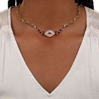 Estate Ruby and Diamond Necklace
