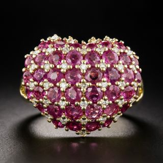 Estate Ruby And Diamond Puffed Heart Ring - 3