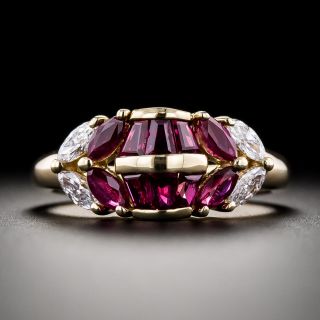 Estate Ruby and Marquise-Cut Diamond Ring - 3