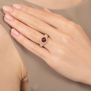  Estate Ruby Cabochon and Diamond Ring