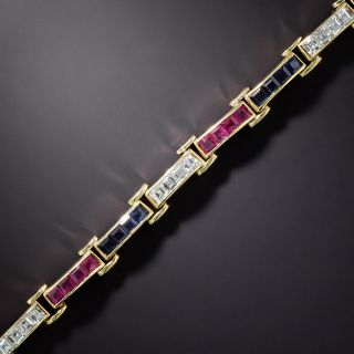 Estate Ruby, Sapphire, and Diamond Line Bracelet - 2