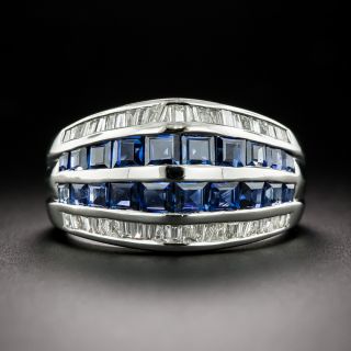 Estate Sapphire and Baguette Diamond Band Ring - 2