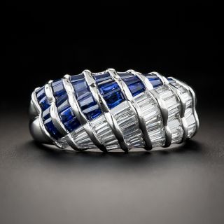 Estate Sapphire and Diamond Baguette Wave Ring - 3